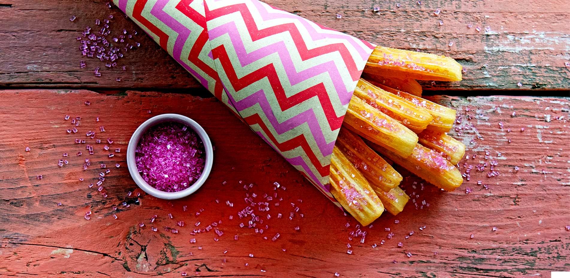 Aviko Churros met roze glitters header